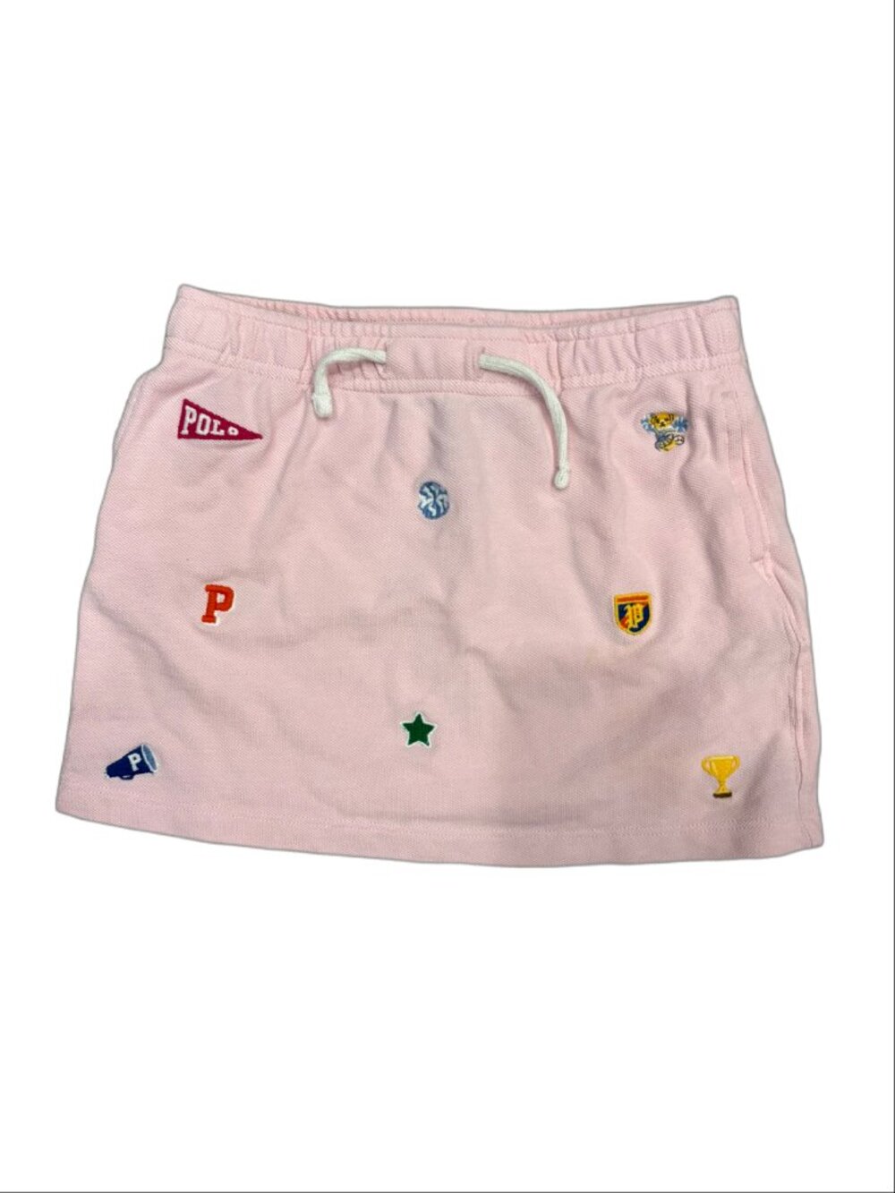 Polo Ralph Lauren Girls Pink Piqué Cotton Embroidered Patch Skirt (Size 5)